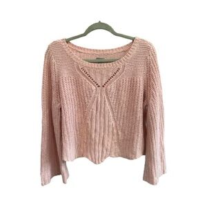 Aerie Blush Knit Crew Neck 100% CottonSweater, Cottagecore, Cropped Size Large
